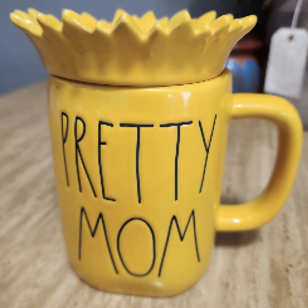 Rae Dunn Yellow 'Pretty Mom' Mug with Sunflower Lid